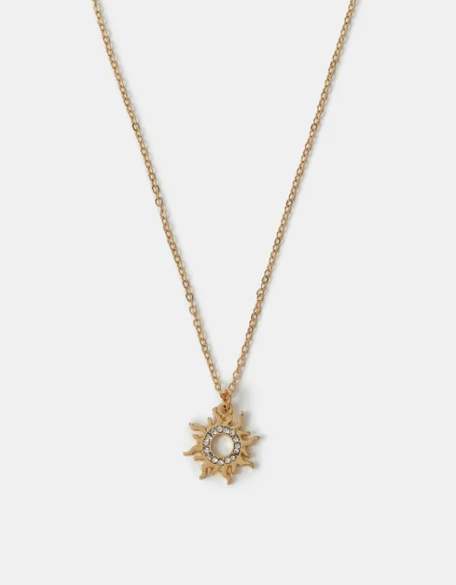 Accessorize Diamante Sun Pendant Necklace