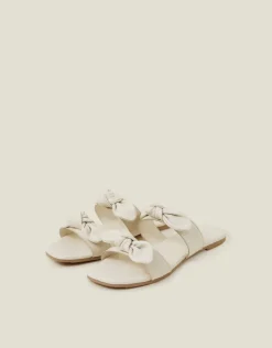 Accessorize Double Bow Strap Leather Sandals Cream