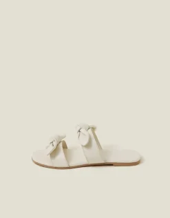Accessorize Double Bow Strap Leather Sandals Cream