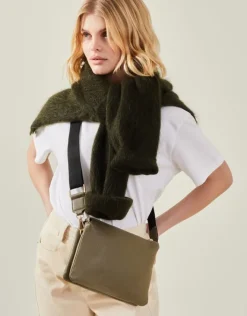 Accessorize Double Pouch Leather Cross-Body Bag