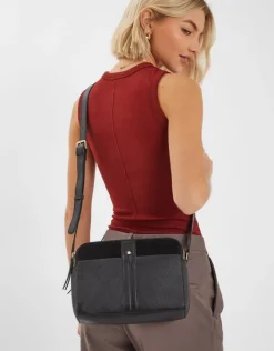 Accessorize Double Zip Leather Cross-Body Bag