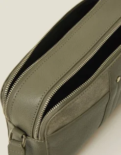 Accessorize Double Zip Leather Cross-Body Bag Green