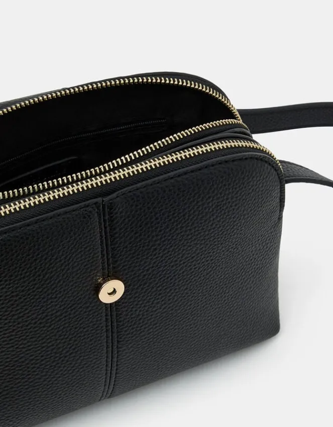 Accessorize Double-Zip Cross Body Bag Black