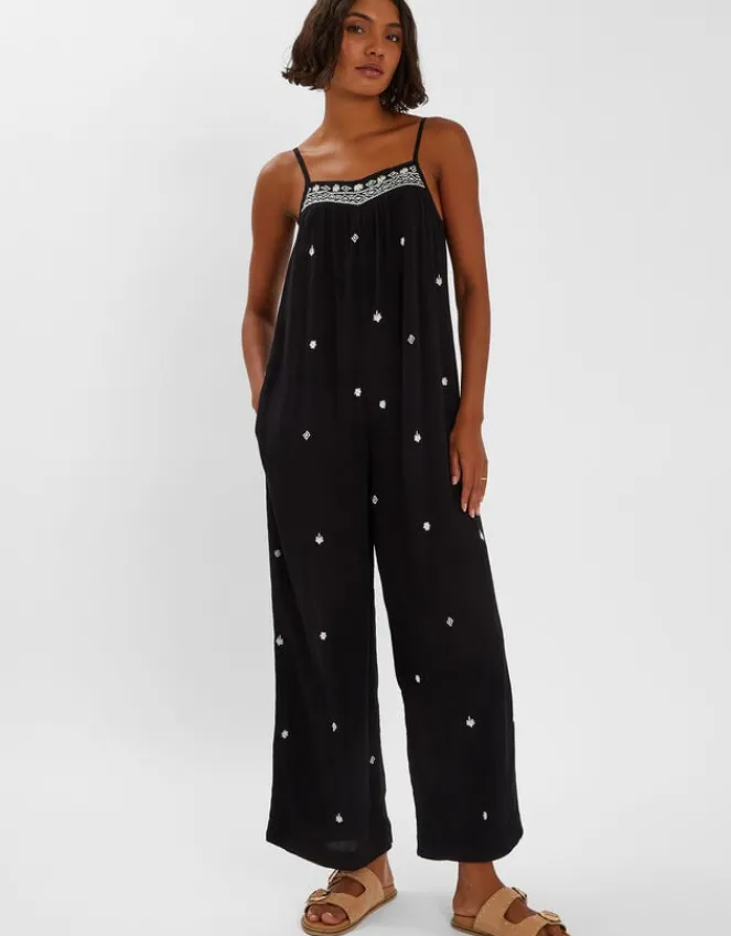 Accessorize Embroidered Beach Jumpsuit Black