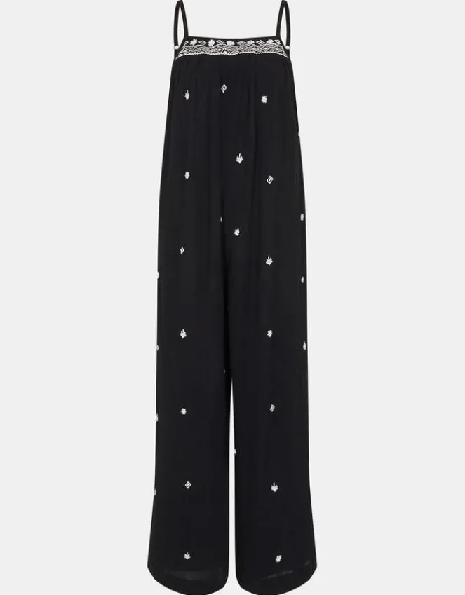 Accessorize Embroidered Beach Jumpsuit Black