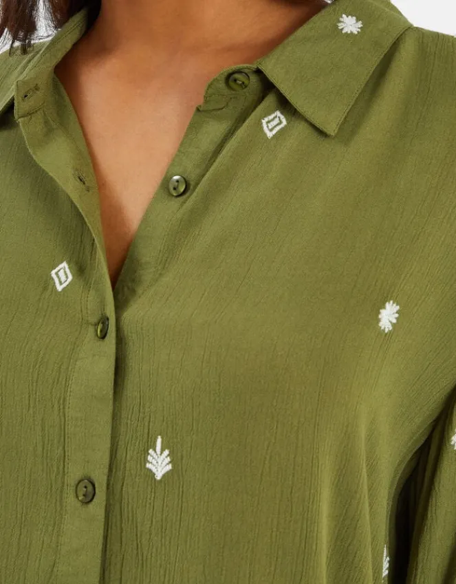 Accessorize Embroidered Crinkle Shirt Green