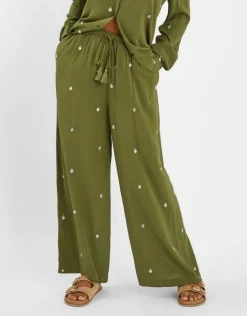 Accessorize Embroidered Crinkle Trousers Green