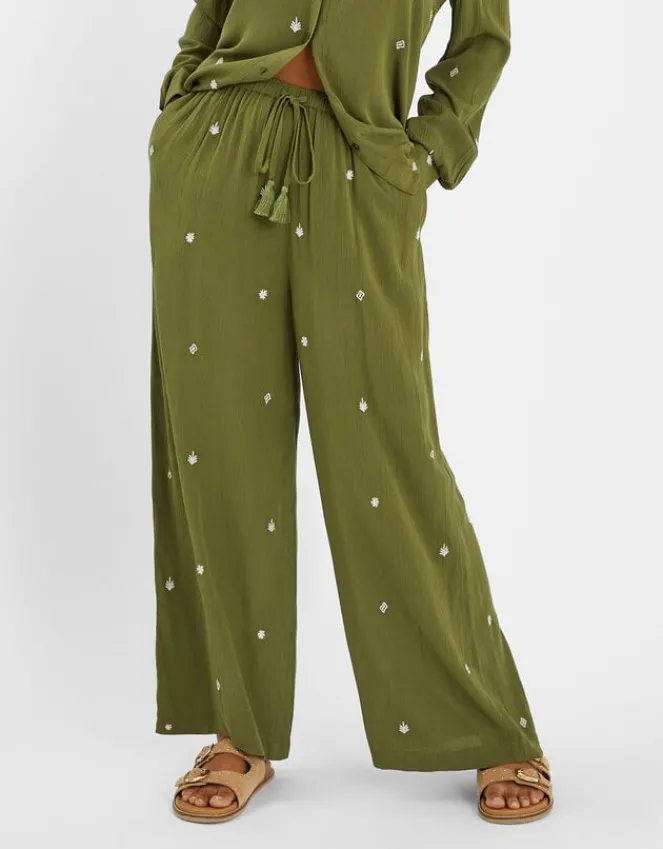 Accessorize Embroidered Crinkle Trousers Green