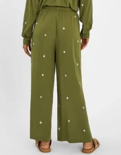Accessorize Embroidered Crinkle Trousers Green