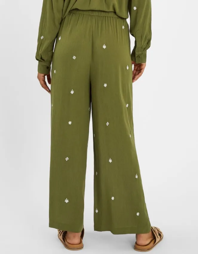Accessorize Embroidered Crinkle Trousers Green