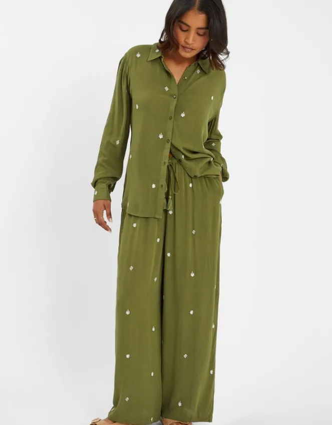 Accessorize Embroidered Crinkle Trousers Green