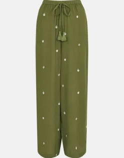 Accessorize Embroidered Crinkle Trousers Green