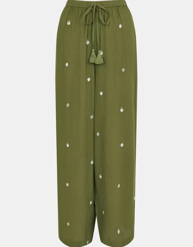 Accessorize Embroidered Crinkle Trousers Green
