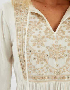 Accessorize Embroidered Flute-Sleeve Mini Dress Ivory