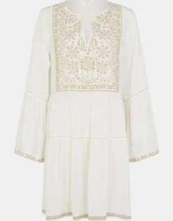 Accessorize Embroidered Flute-Sleeve Mini Dress Ivory