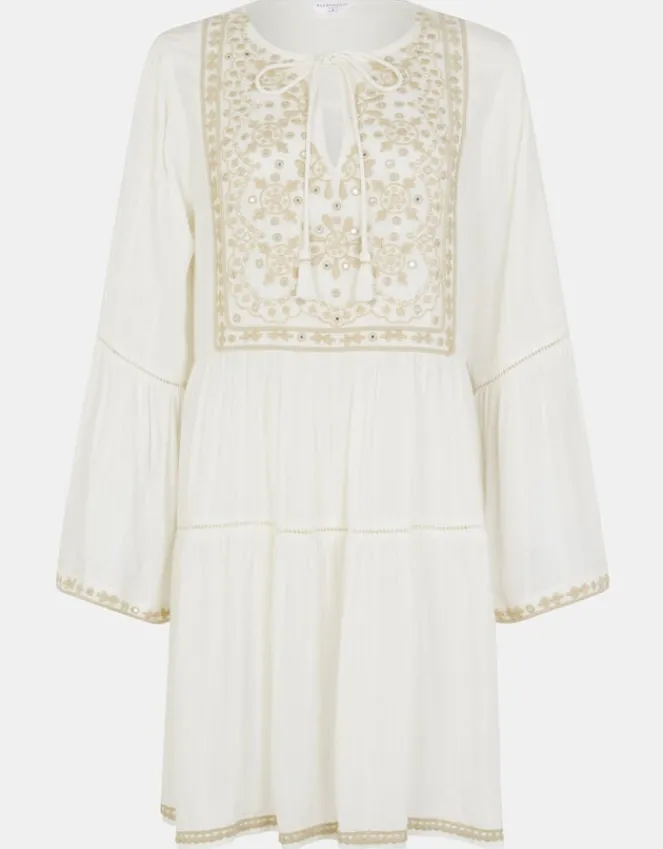 Accessorize Embroidered Flute-Sleeve Mini Dress Ivory