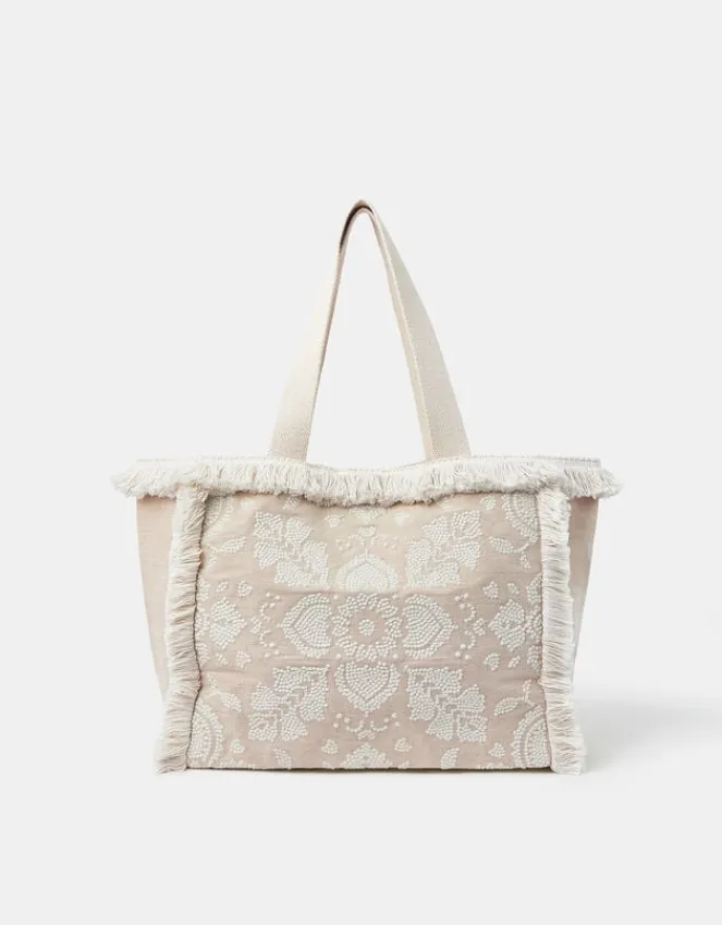 Accessorize Embroidered Fringe Tote Bag
