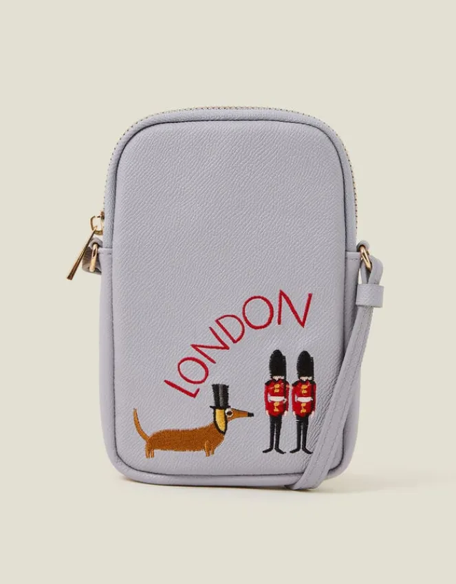 Accessorize Embroidered London Sausage Dog Phone Bag