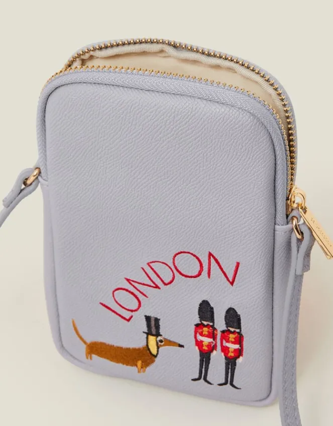 Accessorize Embroidered London Sausage Dog Phone Bag
