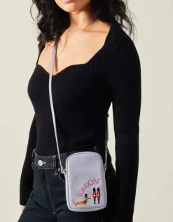 Accessorize Embroidered London Sausage Dog Phone Bag