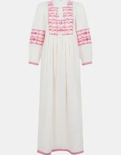 Accessorize Embroidered Long Sleeve Maxi Dress Ivory