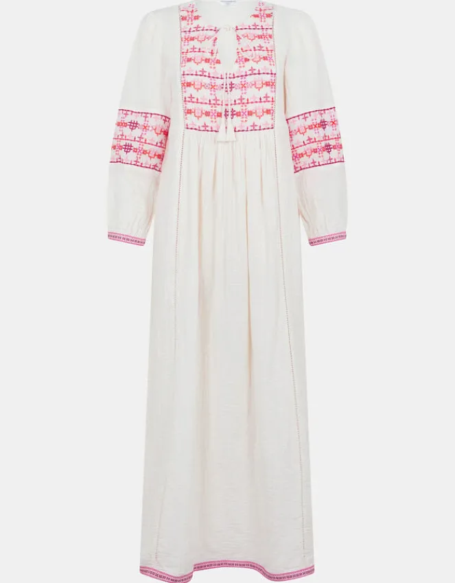 Accessorize Embroidered Long Sleeve Maxi Dress Ivory