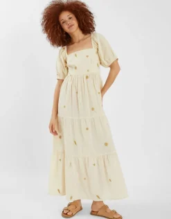 Accessorize Embroidered Puff Sleeve Maxi Dress Natural