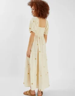 Accessorize Embroidered Puff Sleeve Maxi Dress Natural