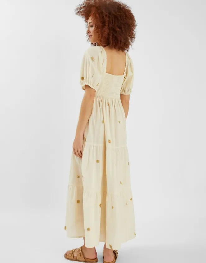 Accessorize Embroidered Puff Sleeve Maxi Dress Natural