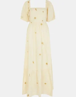 Accessorize Embroidered Puff Sleeve Maxi Dress Natural