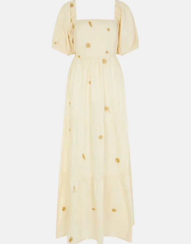Accessorize Embroidered Puff Sleeve Maxi Dress Natural