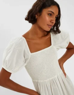 Accessorize Embroidered Puff Sleeve Midi Dress White