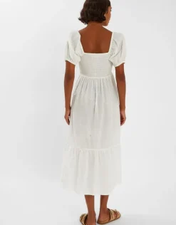 Accessorize Embroidered Puff Sleeve Midi Dress White