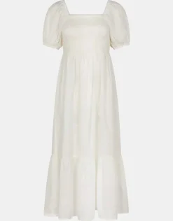 Accessorize Embroidered Puff Sleeve Midi Dress White