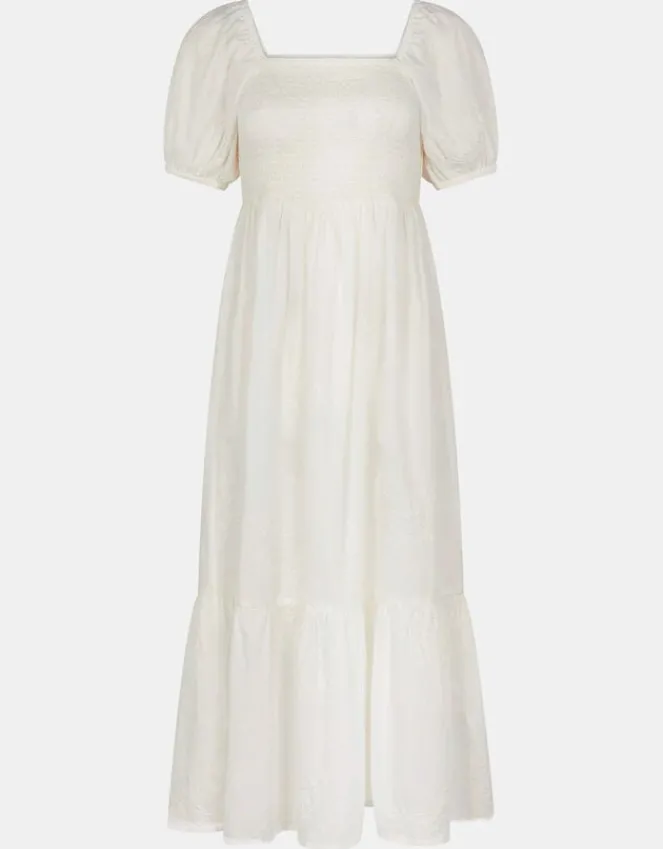 Accessorize Embroidered Puff Sleeve Midi Dress White