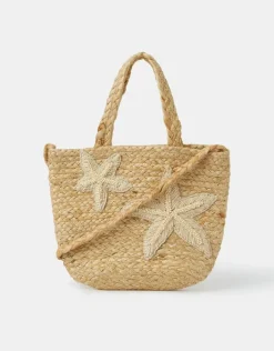 Accessorize Embroidered Starfish Jute Tote Bag