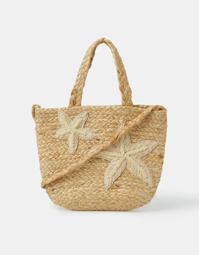 Accessorize Embroidered Starfish Jute Tote Bag