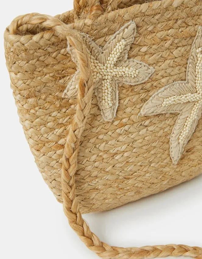 Accessorize Embroidered Starfish Jute Tote Bag