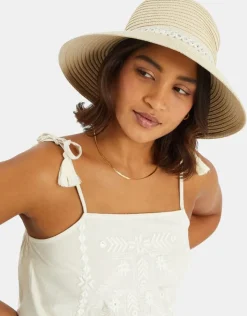 Accessorize Embroidered Straw Sun Hat