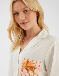 Accessorize Embroidered Stripe Long Pyjamas Set Pink