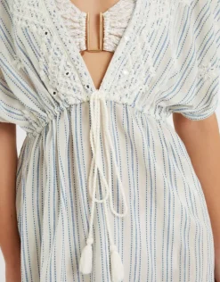 Accessorize Embroidered Stripe Mini Kaftan Blue