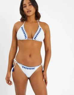 Accessorize Embroidered Tie Bikini Bottoms Blue