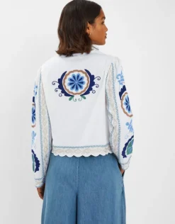 Accessorize Embroidered Tie-Front Jacket White