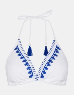 Accessorize Embroidered Triangle Bikini Top Blue