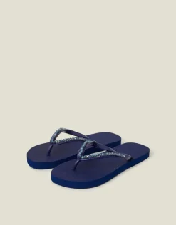 Accessorize Facet Beaded Flip Flops Blue