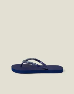 Accessorize Facet Beaded Flip Flops Blue