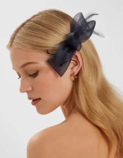 Accessorize Fascinator Feather Bow Hair Clip Blue