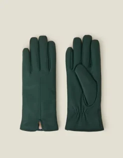 Accessorize Faux Fur Lined Leather Gloves Green