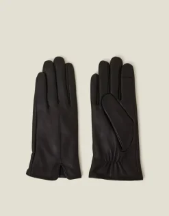Accessorize Faux Fur Lined Touchscreen Leather Gloves Black