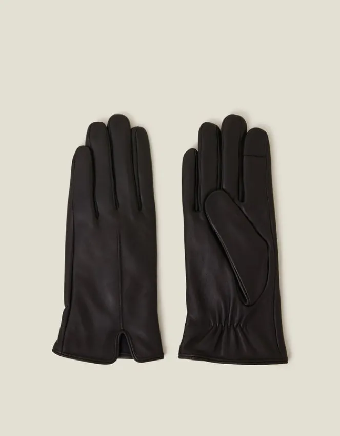 Accessorize Faux Fur Lined Touchscreen Leather Gloves Black